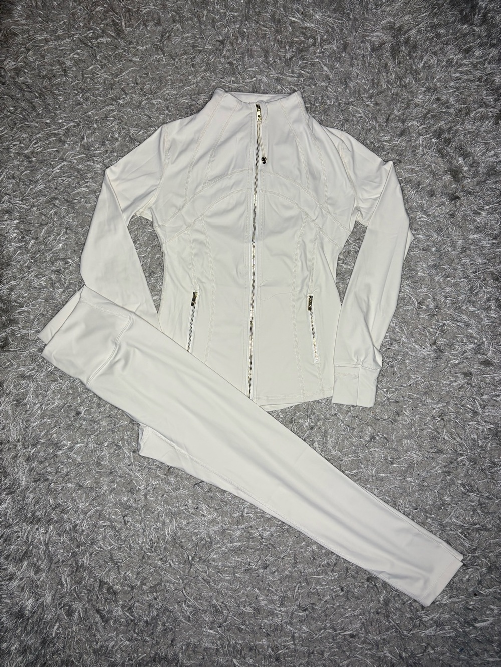 Lululemon Define Bone White With Gold Zipper Jacket & Leggings Set